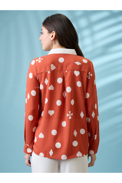 Globus By Styli Rust Printed Shirt with Concealed Placket