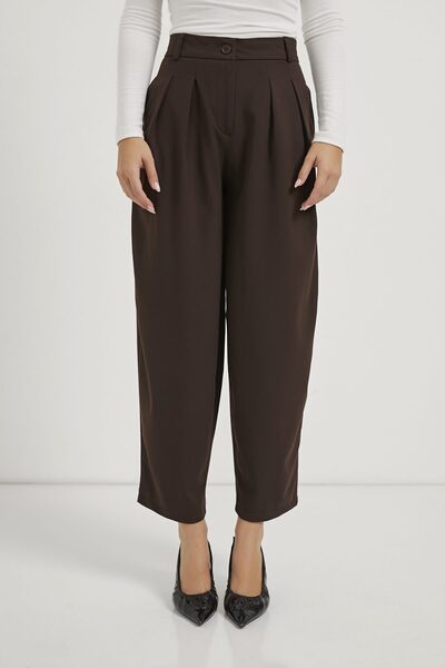 Arma Life Kadın Çift Pileli Bol Paça Kahve Balon Pantolon