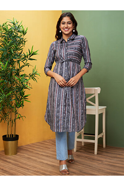 Globus By Styli Women Black Shirt Collar Regular Kurta