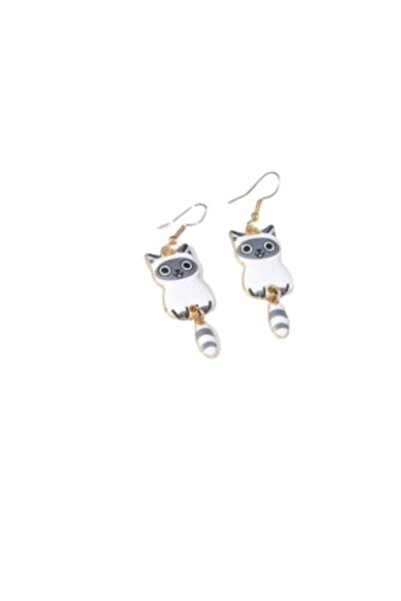 SYGGY Women's earrings, Metal alloy, Model Kitten with tail, Siamese