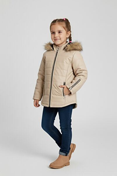 Go Veform palton puf cu glugă din blană, umplut cu fibre în interior