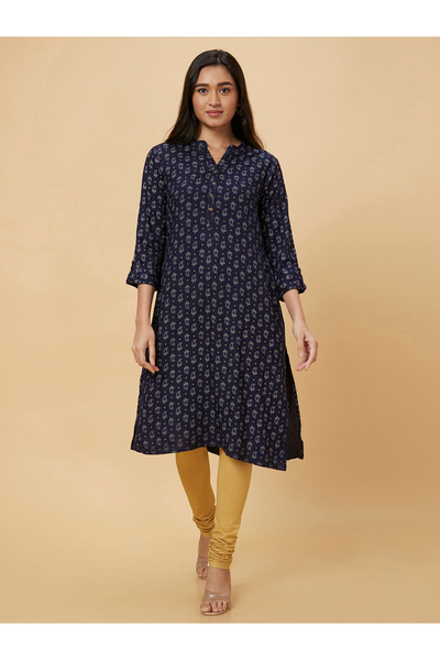 Globus By Styli Women Navy Blue Printed Straight Kurta