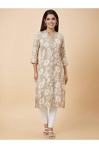 Globus By Styli Women Grey Printed Straight Kurta