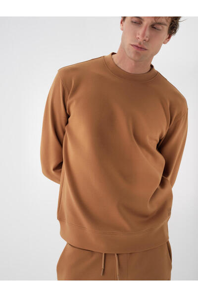 Xint Erkek Camel Pamuklu Basıc Sweatshirt