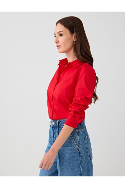 Jimmy Key Kırmızı %100 Pamuk Düz Kesim Uzun Kollu Dokuma Gömlek