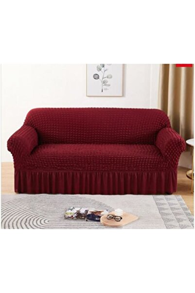 Sale4u Husa pentru canapea 3 locuri – Creponata cu Volane – Grena