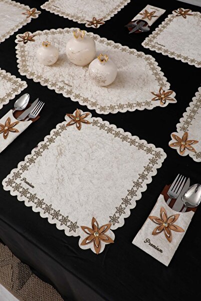 Bayrakkızoğlu tekstil 6 Kişilik 13 parça Kadife amerikan servis takımı yemekt...