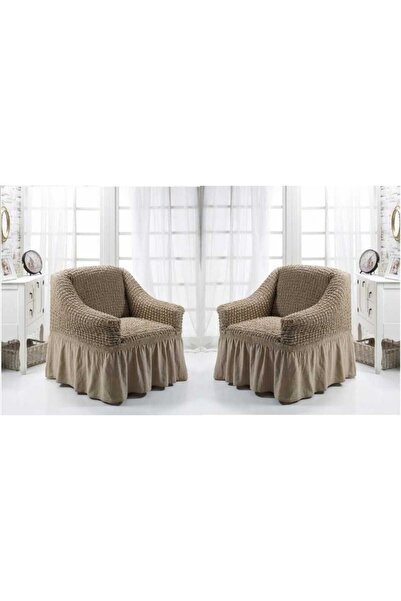 Sale4u Set of 2 armchair covers, elastic and crepe, Coffee with milk