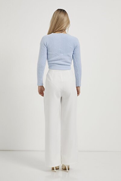 Arma Life Pulover de tricotat crop albastru cu model subțire pentru femei