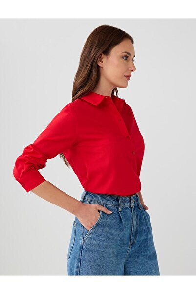 Jimmy Key Kırmızı %100 Pamuk Düz Kesim Uzun Kollu Dokuma Gömlek