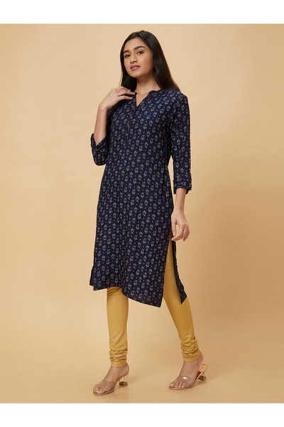 Globus By Styli Women Navy Blue Printed Straight Kurta