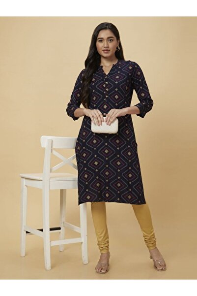 Globus By Styli Women Blue Printed Straight Kurta