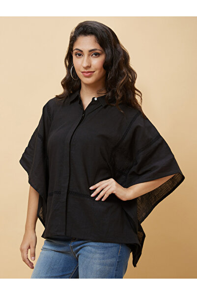 Globus By Styli Black Asymmetric Hem Kaftan Tunic