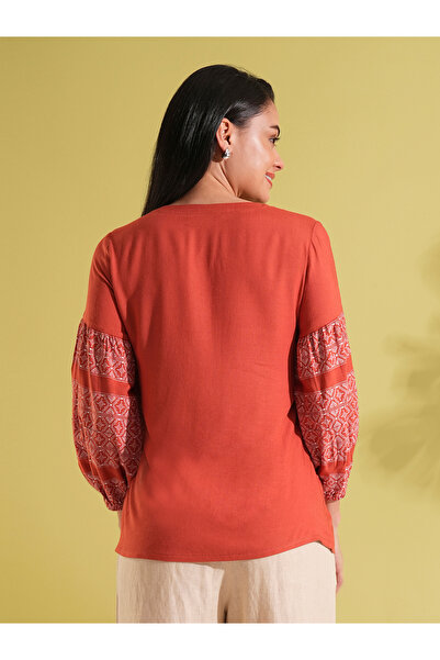 Globus By Styli Rust Tie-Up Ethnic Print Workwear Tunic