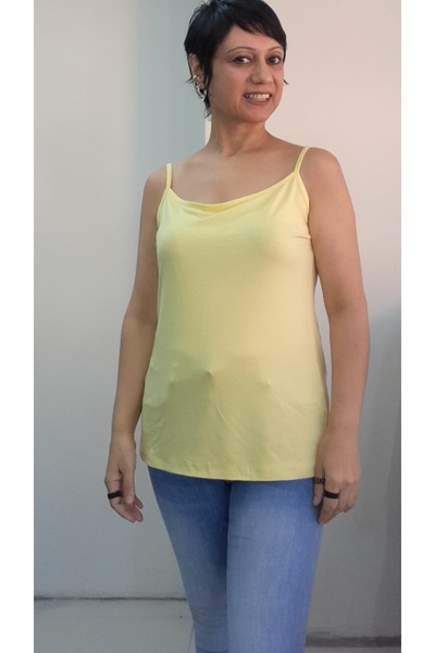 Mertcan Butik Yellow Rope Strap Combed Viscose T-Shirt