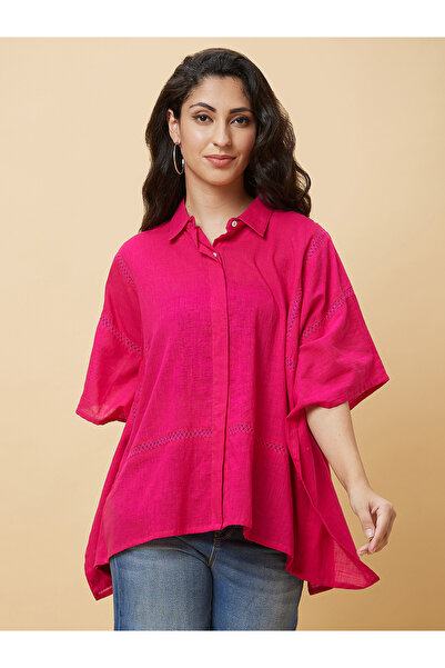 Globus By Styli Pink Black Asymmetric Hem Kaftan Tunic