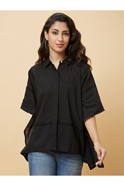 Globus By Styli Black Asymmetric Hem Kaftan Tunic