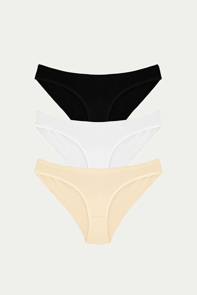 KAHSEN STORE Cotton Black White Skin Color 3-Piece Panties