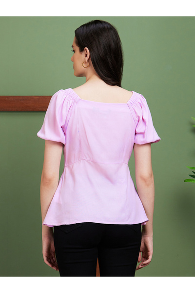 Globus By Styli Purple Sweetheart Neck Peplum Top