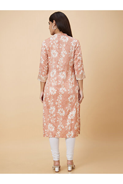Globus By Styli Women Peach Printed Straight Kurta