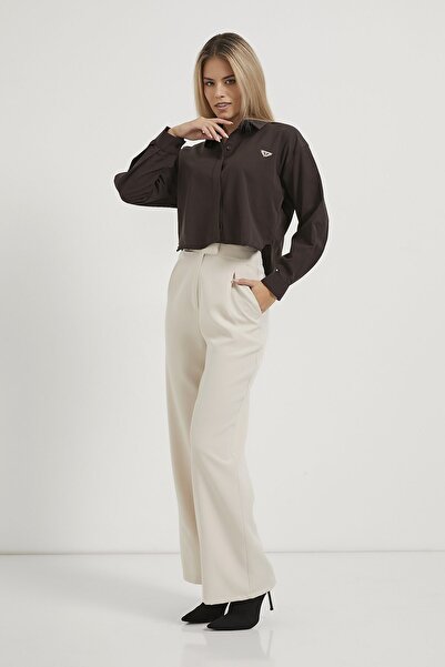 Arma Life Дамска къса блуза с дълги ръкави в цвят кафе с аксесоари