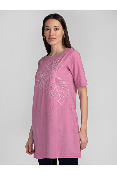 Globus By Styli Pink Embroidery Detail Longline Tunic