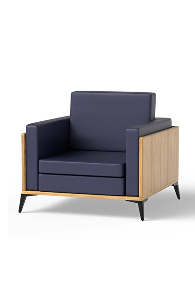 Mahmayi KD 3326 أريكة كوكو بولو الخشبية ذات المقعد الواحد مع وسادة من البولي يوريثان للمكاتب العصرية والمنزل - أزرق