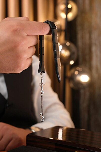 dergah tesbih Özel Koleksiyonluk Gümüş Tasarım Balık Model Abanoz Tesbih