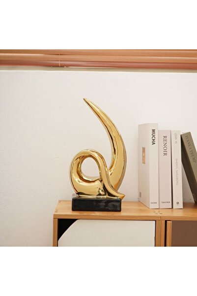 Danube Home مزهرية ليانا ستون وير المقلوبة - لمسة ذهبية عصرية أنيقة للمنزل والمكتب، 18×12×35 سم