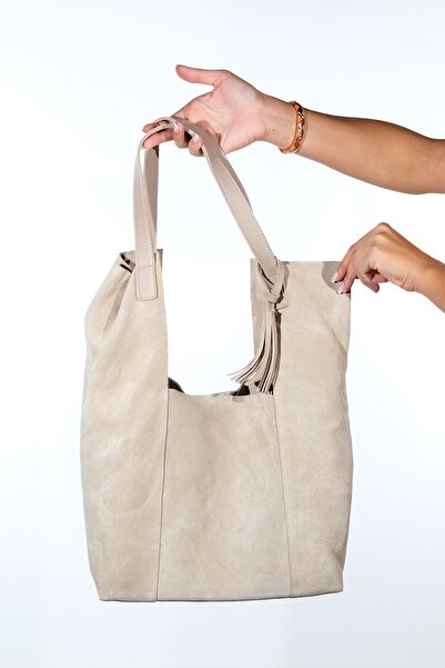 LuviShoes Orlitha Beige Genuine Leather Suede Women's Shoulder Bag