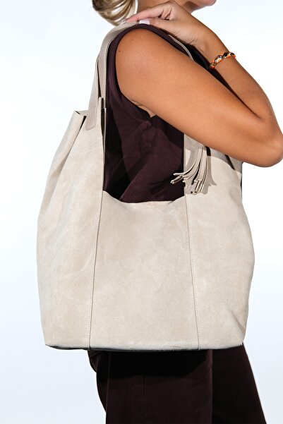 LuviShoes Orlitha Beige Genuine Leather Suede Women's Shoulder Bag