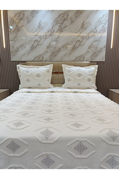 Damla Nakışlı peluş battal boy pike yatak örtü seti