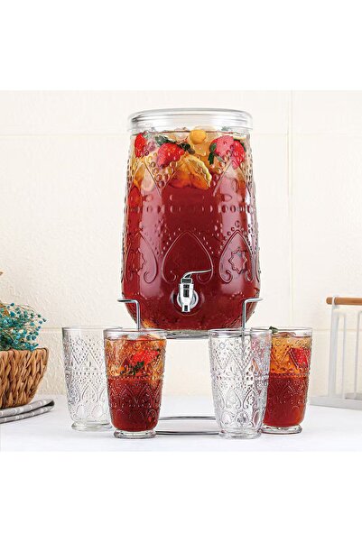 Danube Home Aresha 5-Piece Glass Dispenser Set 8L+473ml – Durable Juice & Water Dispenser for Parties