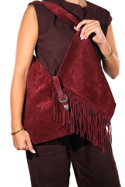 LuviShoes Rosalin Burgundy Genuine Leather Suede Women's Shoulder Bag