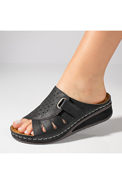 Modlet.ro Papuci negri cu platformă pentru femei și închidere cu velcro MOD09237