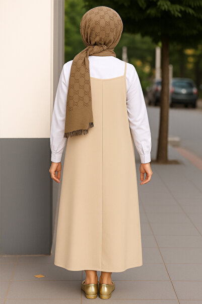 ADEN GİYİM Women's Stone Color Basic Adjustable Strap Gilet Dress