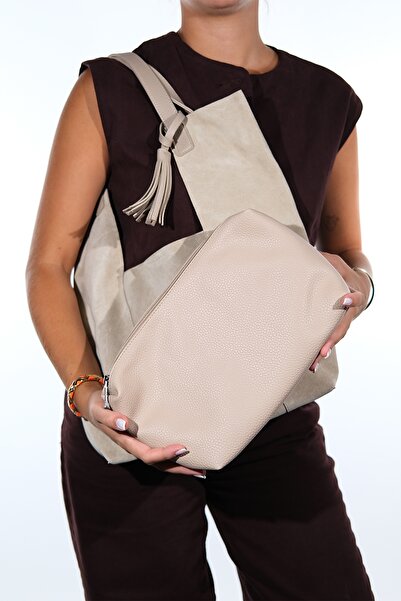 LuviShoes Orlitha Beige Genuine Leather Suede Women's Shoulder Bag