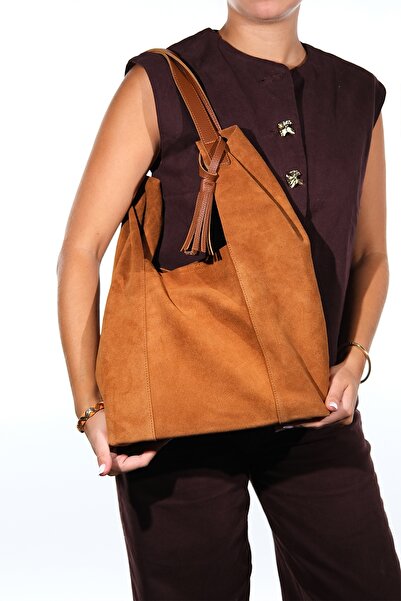 LuviShoes Orlitha Tan Genuine Leather Suede Women's Shoulder Bag