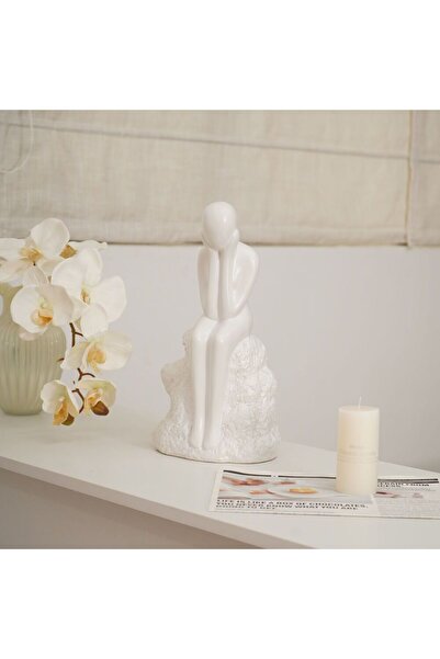 Danube Home Liana Stoneware Thinking Person Sculpture – Modern Minimalist White Figurine 19x12x35 cm