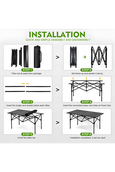 DBLEW Folding Camping Table – Lightweight Aluminum Roll Up Picnic Table with Carry Bag 120×55×60 cm