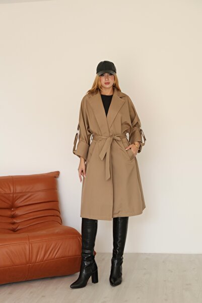 QUBERZ Women's Long Trench Coat – Black, Mink, Brown, Beige & Seasonal Cap with Leopard Detail