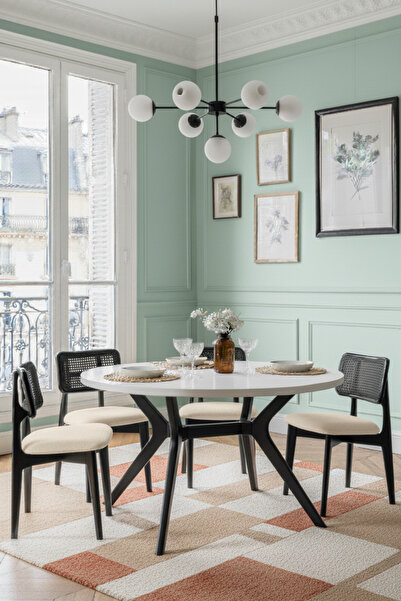 Woodenbend Arlen Oval Siyah Masa Takımı 80x130 cm – Beyaz Tablası ile Bohem İ...