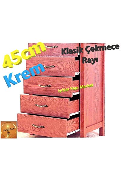 ece life Klasik Kızaklı Çekmece Rayı-Krem Renk-45cm -1 Takım (VİDA HEDİYELİ)