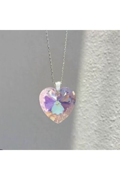 Yuchicly قلادة نسائية متعددة الألوان على شكل قلب من حجر الكريستال - متألقة وأ...