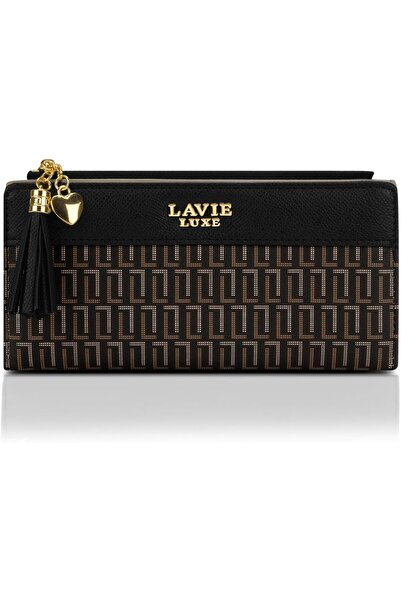 Lavie Luxe محفظة مونو سافين 25 ثنائية الطي بسحاب للنساء | هدية للسيدات، أسود، مقاس كبير