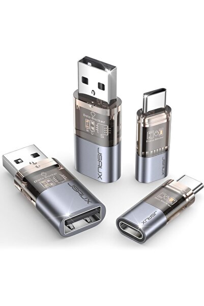 jsaux USB & USB-C Data Blocker (4-Pack) Transparent, USB-A to USB-C, Charge-Only