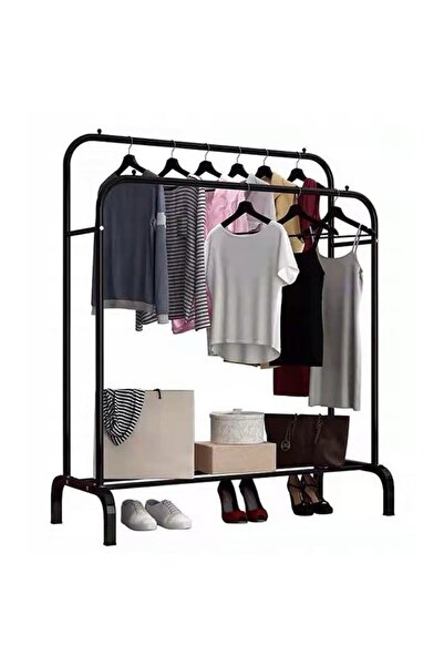 ASHOP Freestanding double clothes hanger, black, steel, 150 x 110 x 54 cm