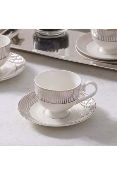 Danube Home Youthful Bite Ellipse Tea Set – 8-Piece Porcelain Cups & Saucers for 4, Elegant & Giftable