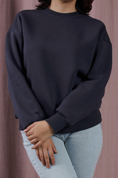 DPARİS Crew Neck Three Thread Ribbed Basic Sweatshirt