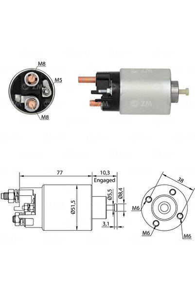 GÜMRÜK BEY ZM 6993 12V ملف تشغيل المحرك (مارش) نوع ميتسوبيشي (4 فتحات) داسيا ...